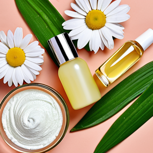**Image Prompt 1: Sensitive Skin Care Ingredients**  
   Create an illustration showcasing a variety of gentle skincare products suitable for sensitive skin. Include elements such as natural ingredients like aloe vera and chamomile extract, and emphasize the absence of alcohol, fragrances, and synthetic dyes.