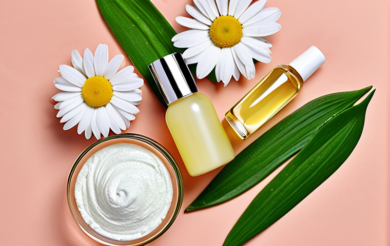 **Image Prompt 1: Sensitive Skin Care Ingredients**  
   Create an illustration showcasing a variety of gentle skincare products suitable for sensitive skin. Include elements such as natural ingredients like aloe vera and chamomile extract, and emphasize the absence of alcohol, fragrances, and synthetic dyes.