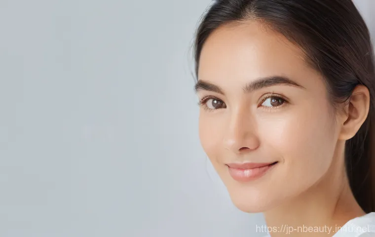 천연화장품으로 피부 장벽 강화하는 법 - **Prompt: A serene and happy young woman, in her late 20s to early 30s, gently touching her smooth, ...