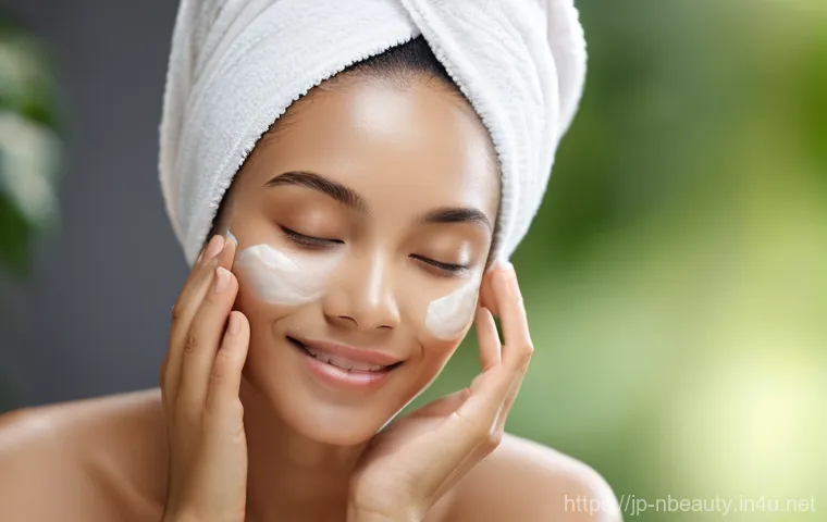 천연화장품 피부타입별 세정력 비교 - **Prompt 1: Gentle Cleansing Ritual with Botanical Essence**
    A serene close-up shot of a woman i...