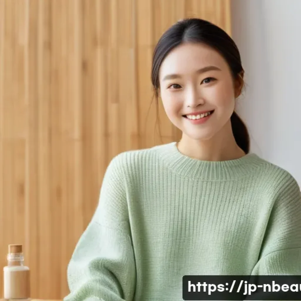 천연화장품 판매 플랫폼 - **Prompt:** A serene and joyful young Japanese woman in her late 20s is comfortably seated in a warm...