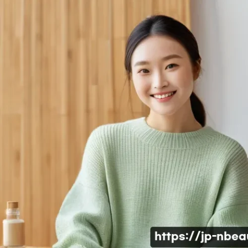 천연화장품 판매 플랫폼 - **Prompt:** A serene and joyful young Japanese woman in her late 20s is comfortably seated in a warm...