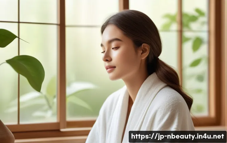 천연화장품 피부 타입별 추천 - **Prompt:** A serene and natural scene depicting a young woman with radiant, healthy skin gently app...