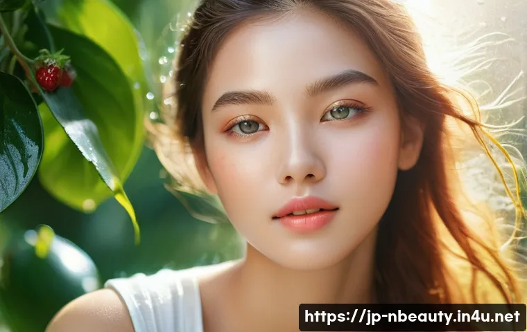 천연화장품 원료 종류 - **Prompt 1: Luminous Hydration with Plant & Fruit Power**
    "A radiant young woman, 18-25 years ol...